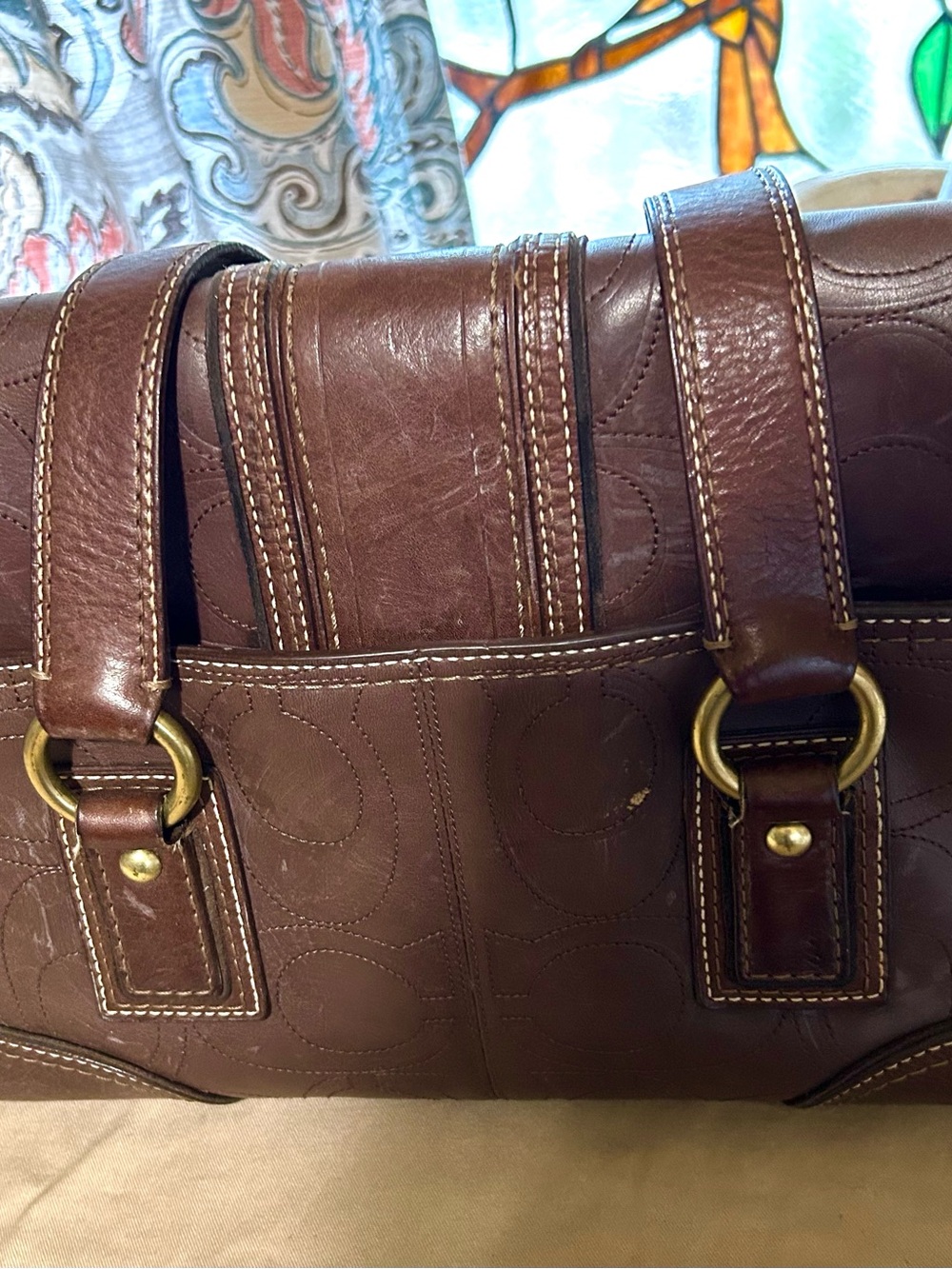 Coach Monogram all Leather Satchel Shoulder Bag as is #11332 - Picture 5 of 10